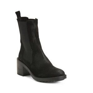 Made In Italy Suede Chelsea Booties Ankle Boots Women Black Size 10